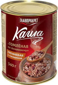 Каша гречневая с говядиной «Томлёная по-домашнему» «Главпродукт», 340 г Каша гречневая с говядиной «Томлёная по-домашнему» «Главпродукт», 340 г