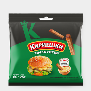 Сухарики ржаные со вкусом чизбургера и с сырным соусом «Calve» «Кириешки», 85 г Сухарики ржаные со вкусом чизбургера и с сырным соусом «Calve» «Кириешки», 85 г
