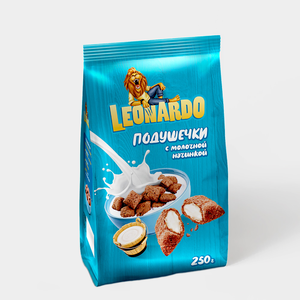 Готовый завтрак «Подушечки с молочной начинкой» «Leonardo», 250 г Готовый завтрак «Подушечки с молочной начинкой» «Leonardo», 250 г