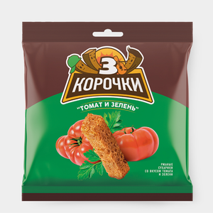 Сухарики со вкусом томата и зелени «3 Корочки», 100 г Сухарики со вкусом томата и зелени «3 Корочки», 100 г