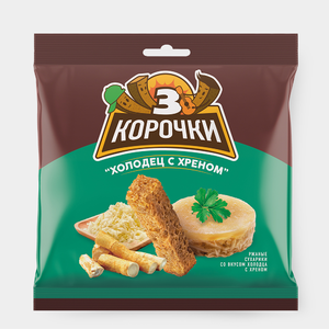 Сухарики со вкусом холодца с хреном «3 Корочки», 100 г Сухарики со вкусом холодца с хреном «3 Корочки», 100 г
