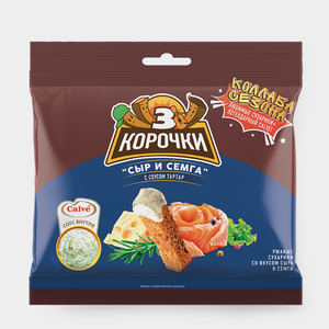 Сухарики со вкусом сёмги с сыром и соусом тар-тар «Calve» «3 Корочки», 85 г Сухарики со вкусом сёмги с сыром и соусом тар-тар «Calve» «3 Корочки», 85 г