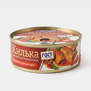 Килька балтийская обжаренная, в остром томатном соусе «Главпродукт», 230 г