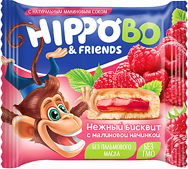 Бисквитное пирожное HIPPO BO & friends с малиновой начинкой, 32 г Бисквитное пирожное HIPPO BO & friends с малиновой начинкой, 32 г