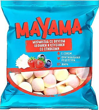 Мармелад жевательный со вкусами клубники и черники со сливками «Маяма», 70 г Мармелад жевательный со вкусами клубники и черники со сливками «Маяма», 70 г