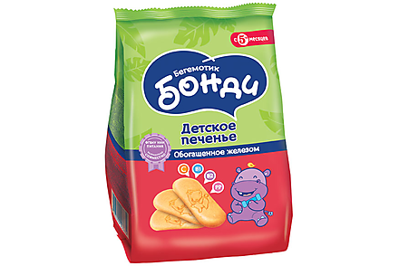 Детское печенье обогащённое железом «Бегемотик Бонди», 180 г