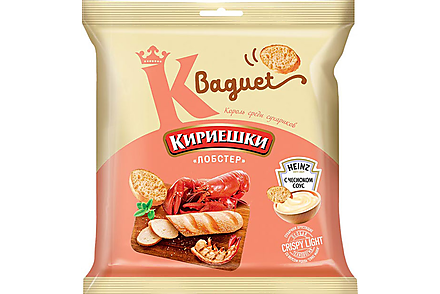 Сухарики со вкусом  лобстера и с чесночным соусом «Heinz» «Кириешки Baguet», 70 г
