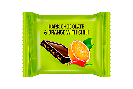 Темный шоколад Dark & Orange with chili с апельсиновыми криспами и перцем чили «O'Zera» (коробка 1,2 кг)