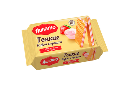 Вафли тонкие с кремом с клубничным вкусом «Яшкино», 144 г