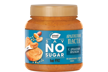 Арахисовая паста Say No Sugar без сахара с дробленым арахисом 27% протеина «Smart Formula», 270 г