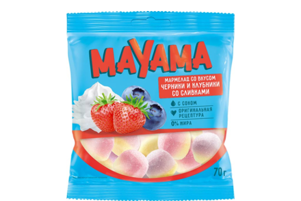 Мармелад жевательный со вкусами клубники и черники со сливками «Mayama», 70 г