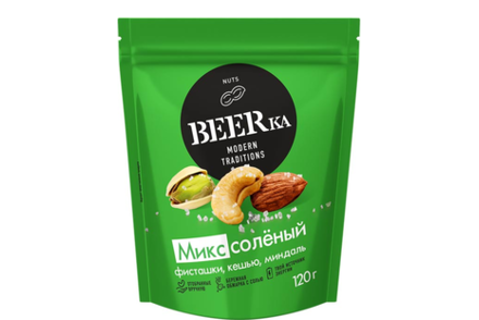 Микс соленый: фисташки, кешью, миндаль; жареные «Beerka», 120 г