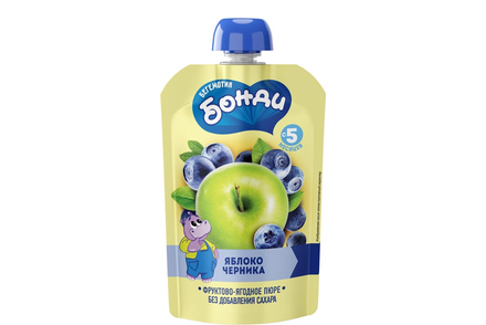 Пюре фруктовое «Яблоко и черника» «Бегемотик Бонди», 90 г