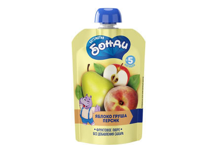 Пюре фруктовое «Яблоко, груша и персик» «Бегемотик Бонди», 90 г