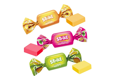 Жевательная конфета со вкусами манго, маракуйи и персика «Strike», 1 кг
