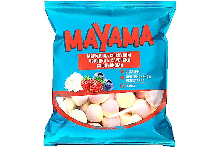Мармелад жевательный со вкусами клубники и черники со сливками «Mayama», 70 г