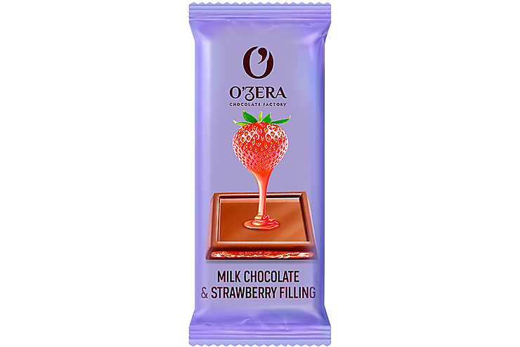 Молочный шоколад с желейной клубничной начинкой Milk & Strawberry filling «O'Zera», 24 г