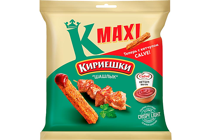 Сухарики со вкусом «Шашлык» и с кетчупом «Calve» «Кириешки Maxi», 75 г