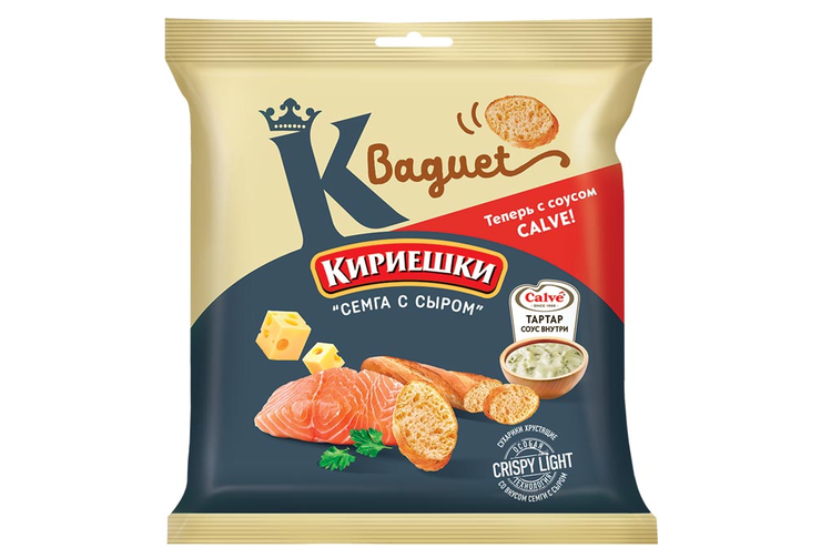 Сухарики со вкусом «Семга с сыром» и с соусом тар-тар «Calve» «Кириешки Baguet», 70 г Сухарики со вкусом «Семга с сыром» и с соусом тар-тар «Calve» «Кириешки Baguet», 70 г