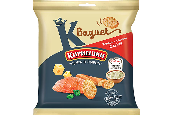 Сухарики со вкусом «Семга с сыром» и с соусом тар-тар «Calve» «Кириешки Baguet», 70 г