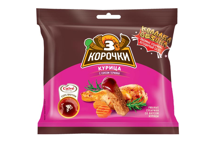 Сухарики со вкусом курицы и соусом терияки «3 Корочки», 85 г