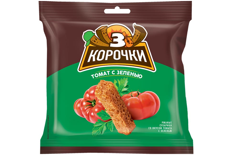 Сухарики со вкусом томата и зелени «3 Корочки», 100 г