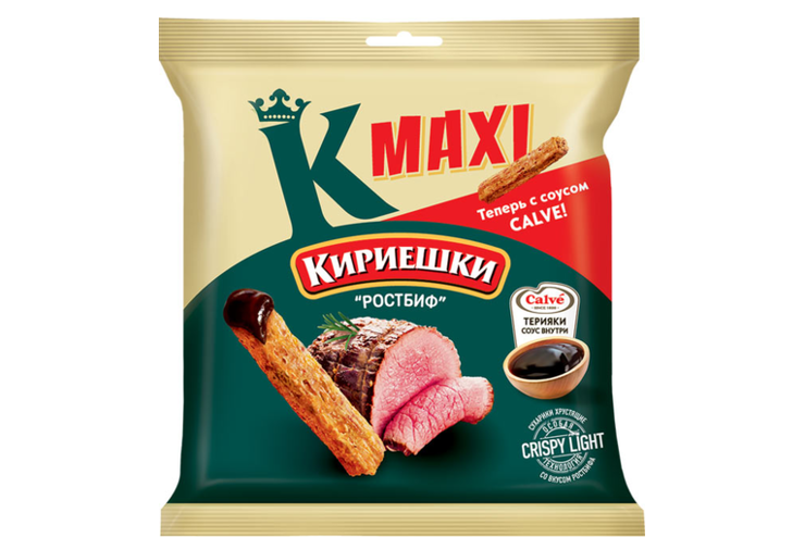 Сухарики со вкусом «Ростбиф» и с соусом терияки Heinz «Кириешки Maxi», 75 г