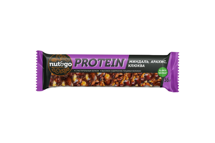 Батончик Protein миндаль, арахис, клюква «Nut&Go», 36 г