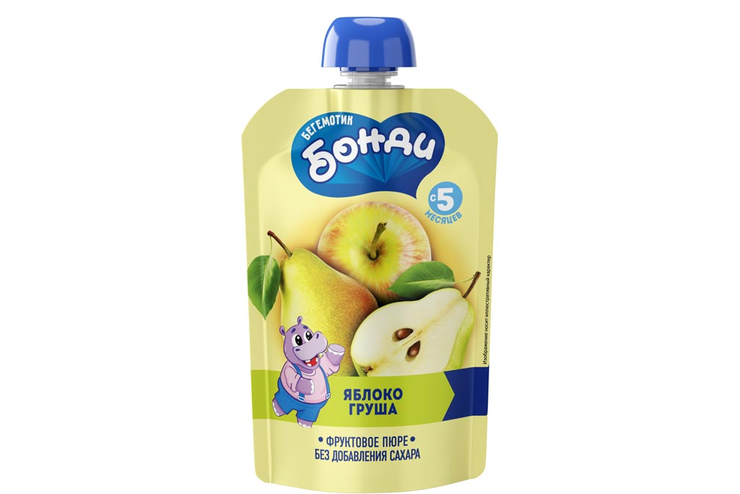 Пюре фруктовое «Яблоко и груша» «Бегемотик Бонди», 90 г