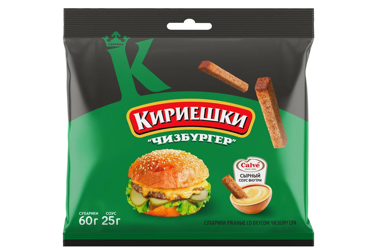 Сухарики ржаные со вкусом чизбургера и с сырным соусом «Calve» «Кириешки», 85 г Сухарики ржаные со вкусом чизбургера и с сырным соусом «Calve» «Кириешки», 85 г