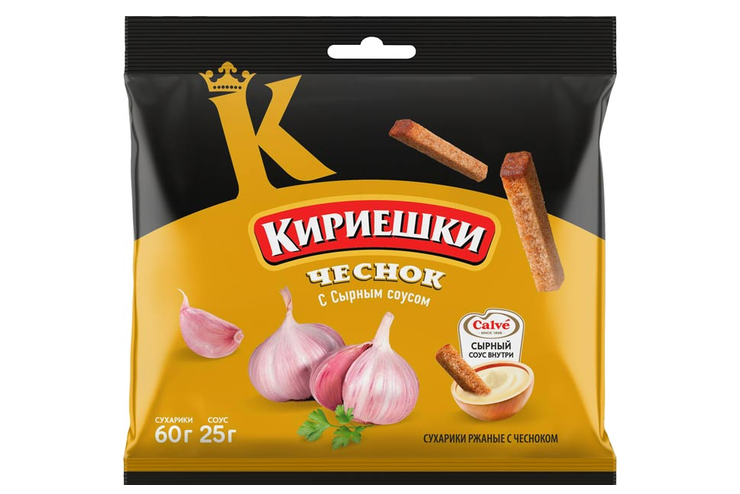 Сухарики со вкусом чеснока и сырным соусом «Calve» «Кириешки», 85 г