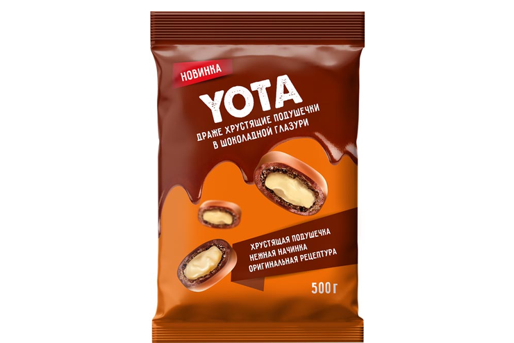 Драже хрустящие подушечки с молочной начинкой в шоколадной глазури «Yota», 500 г