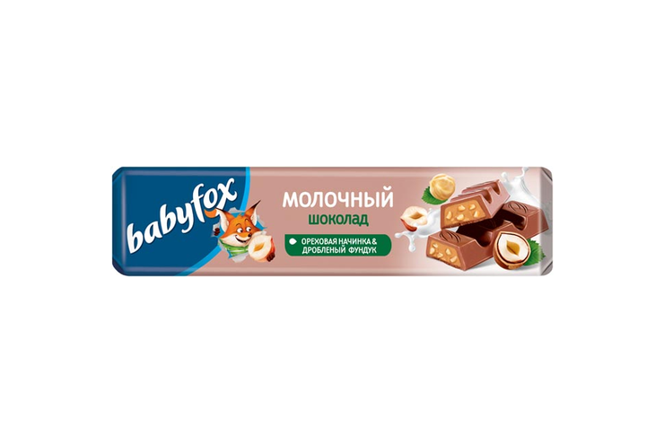 Молочный шоколад с ореховой начинкой и дробленым фундуком «BabyFox», 45 г Молочный шоколад с ореховой начинкой и дробленым фундуком «BabyFox», 45 г