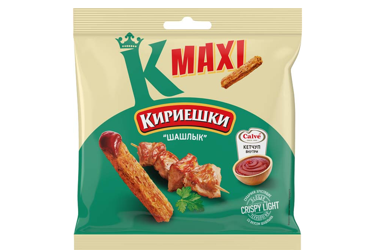 Сухарики со вкусом «Шашлык» и с кетчупом «Calve» «Кириешки Maxi», 75 г