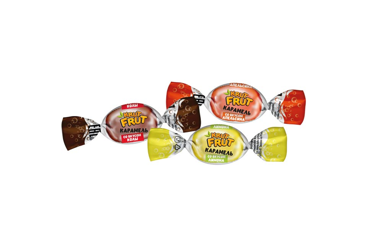 Карамель с шипучей начинкой кола, апельсин, лимон «KrutFrut» (упаковка 1 кг)