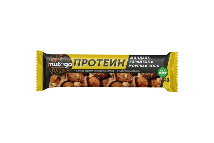 Батончик Protein, миндаль с карамелью и морской солью «Nut&Go», 40 г