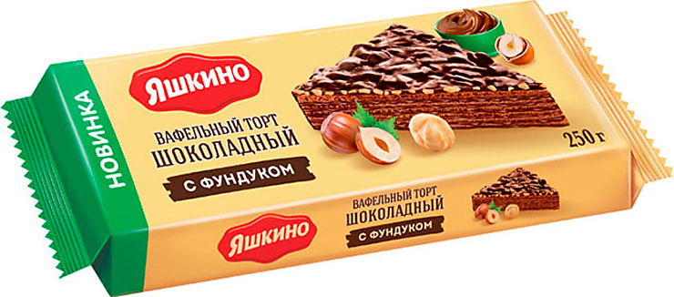 «Яшкино», торт вафельный шоколадный с фундуком, глазированный, 250 г ...