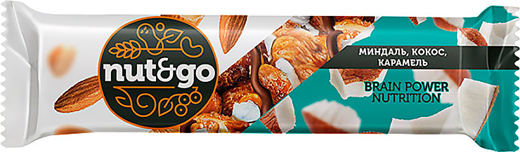 «Nut&Go», батончик с миндалём, кокосом, карамелью, 36 г – купить по ...