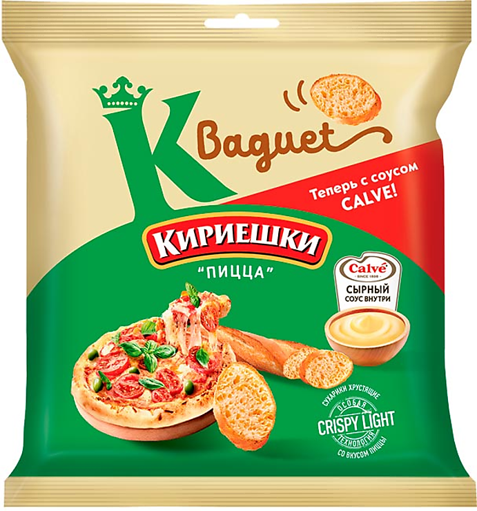«Кириешки Baguet», сухарики со вкусом пиццы и сырным соусом «Calve», 70 ...