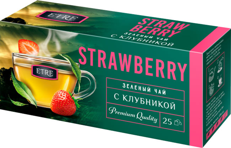 «ETRE», чай Strawberry зеленый с клубникой, 25 пакетиков, 50 г – купить ...